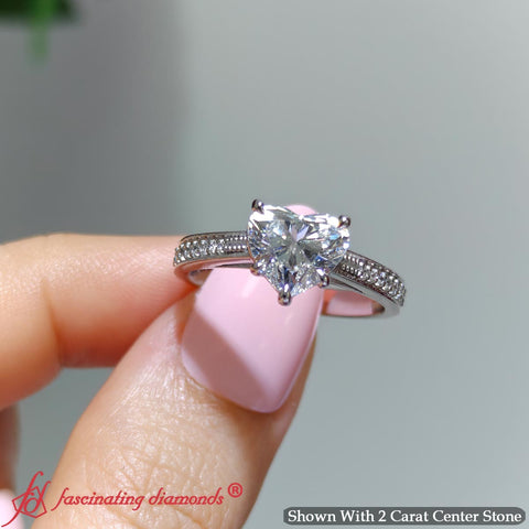 Pave Band Heart Shaped Engagement Ring