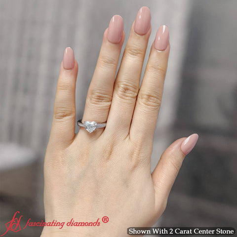 Pave Band Heart Shaped Engagement Ring