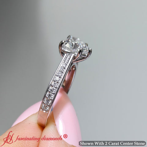 Pave Band Heart Shaped Engagement Ring