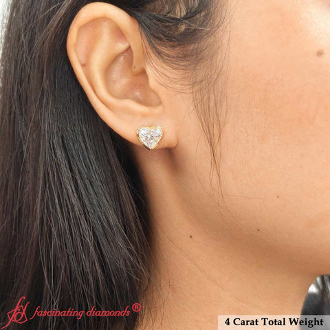 Bezel Set Heart Shaped Diamond Solitaire Stud Earrings