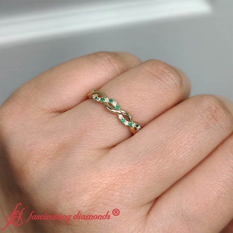 Infinity-diamond-wedding-promise-band-with-emerald-in-14k-yellow-gold-FD1122B-1