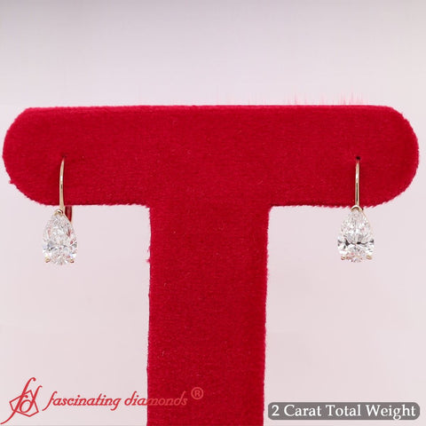 Lever Back 2 Carat Pear Diamond Studs Earring