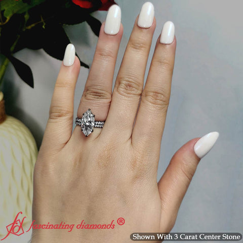Marquise Cut French Pave Diamond Wedding Ring Set