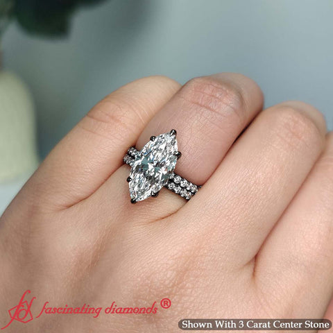 Marquise Cut French Pave Diamond Wedding Ring Set