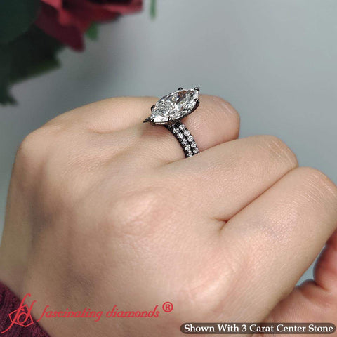 Marquise Cut French Pave Diamond Wedding Ring Set