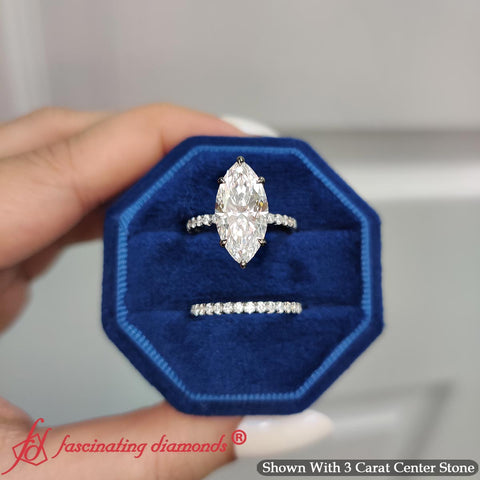Marquise Cut French Pave Diamond Wedding Ring Set