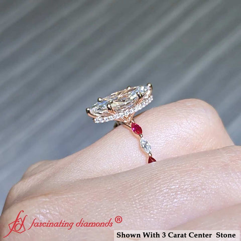 Marquise Cut Lab Diamond Hidden Halo Ring