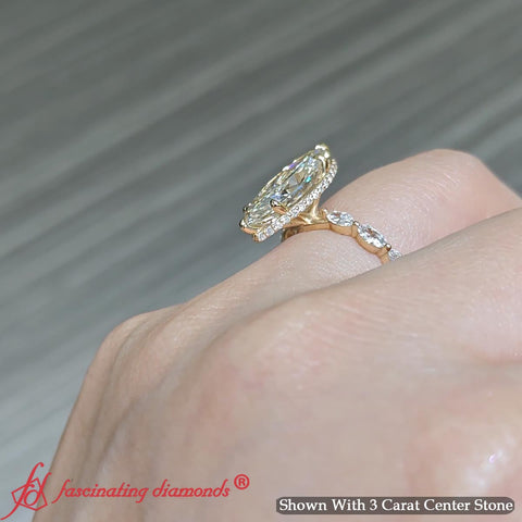 Marquise Cut Lab Diamond Hidden Halo Ring