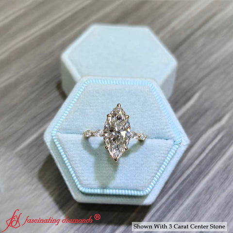 Marquise Cut Lab Diamond Hidden Halo Ring