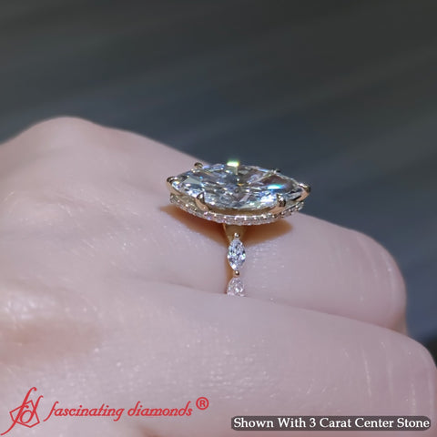 Marquise Cut Lab Diamond Hidden Halo Ring