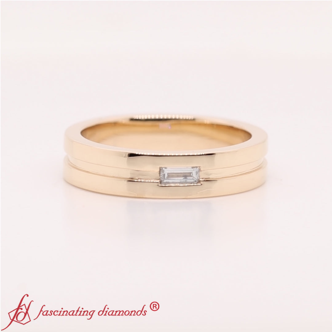Mens East West Baguette Engagement Ring