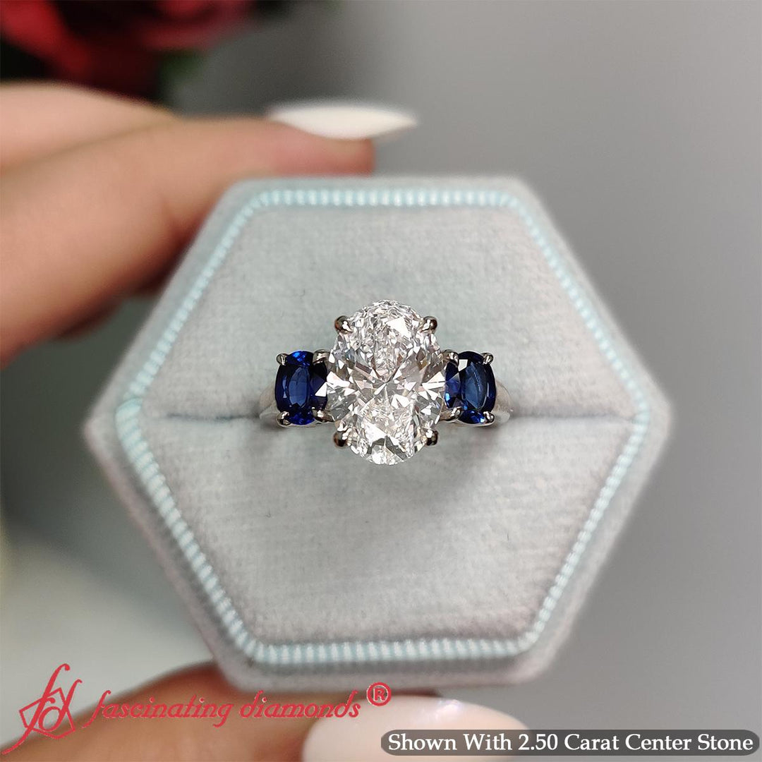 Three Stone Oval Basket Lab Grown Ring