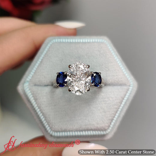 Three Stone Oval Basket Lab Grown Ring