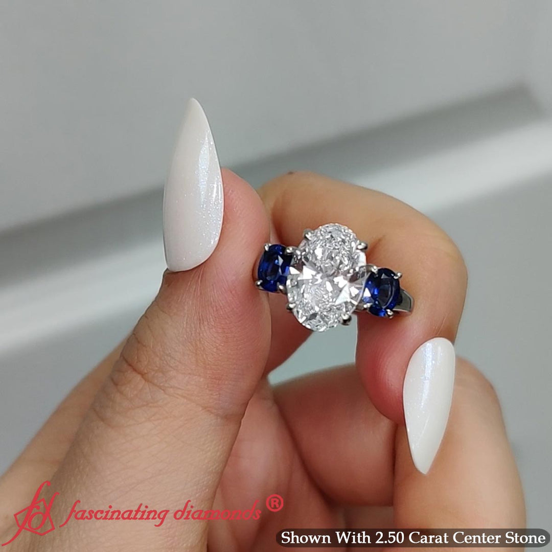 Three Stone Oval Basket Lab Grown Ring