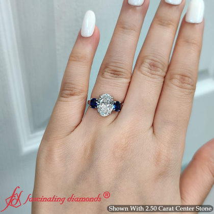 Three Stone Oval Basket Lab Grown Ring