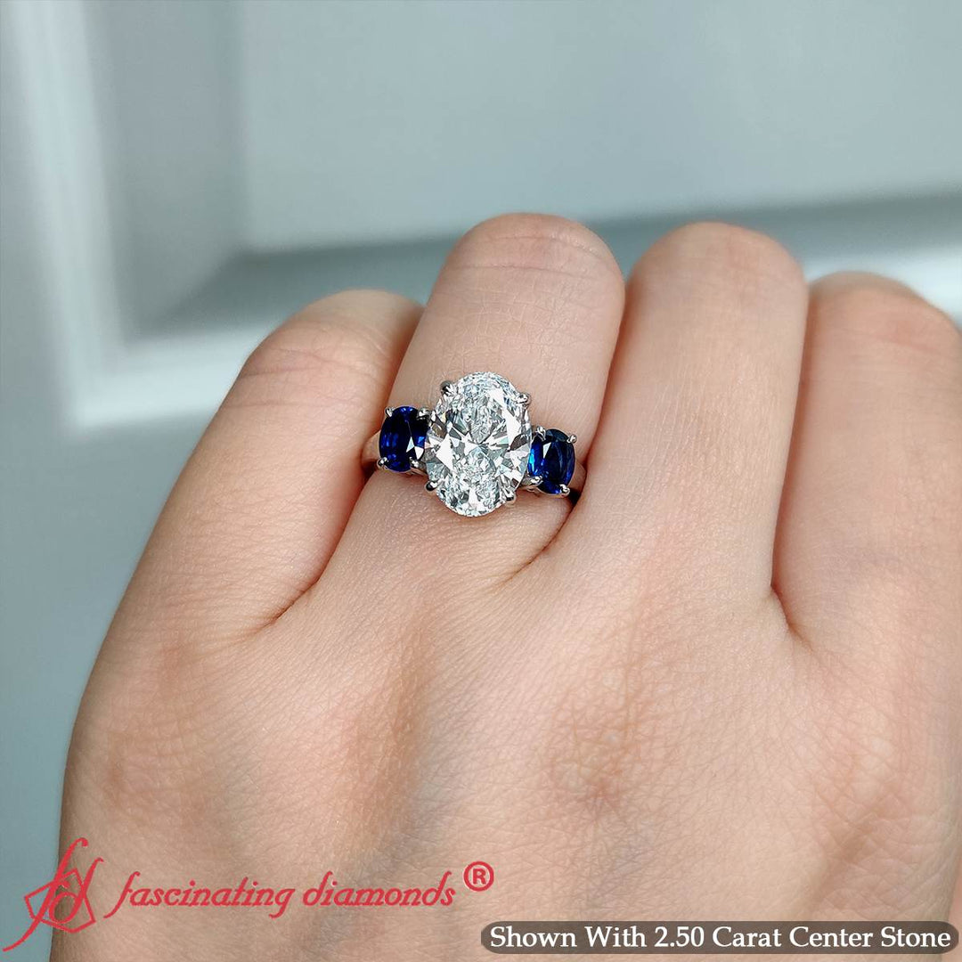 Three Stone Oval Basket Lab Grown Ring