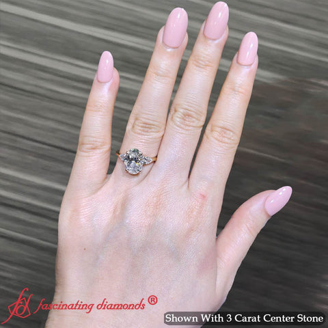 3 Stone Oval Shaped Lab Diamond Cathedral Ring With Pear Accents