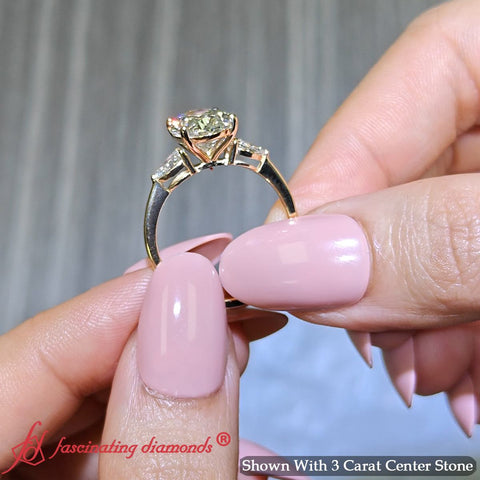 3 Stone Oval Shaped Lab Diamond Cathedral Ring With Pear Accents