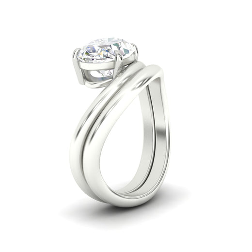 Oval Shaped Wave Solitaire Wedding Band Set