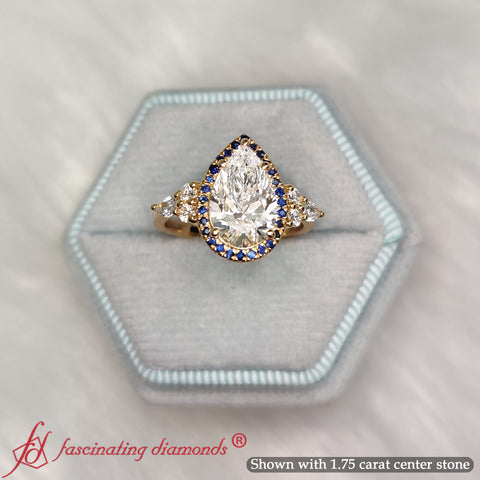 Pear-Shaped-Halo-Cluster-Accent-Lab-Diamond-Engagement-Ring-With-Sapphire-In-18k-Yellow-Gold-FD10512R-5