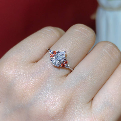 Pear Accented Cluster Engagement Ring