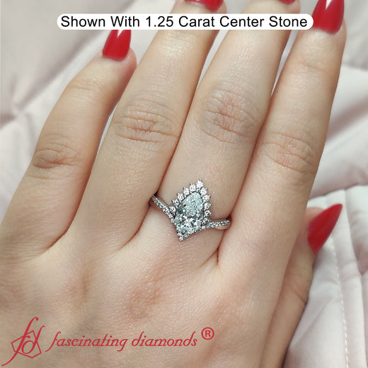 Pear Crown Halo Engagement Ring