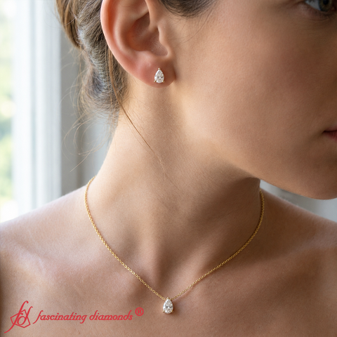 Solitaire Pear Shaped Duo – Lab Diamond Matching Stud Earrings & Necklace Set (F-G / VS1)
