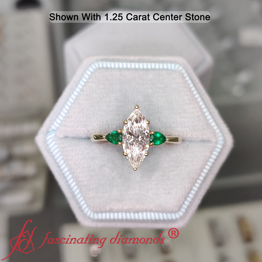 Marquise Cut Pear 3 Stone Cathedral Ring