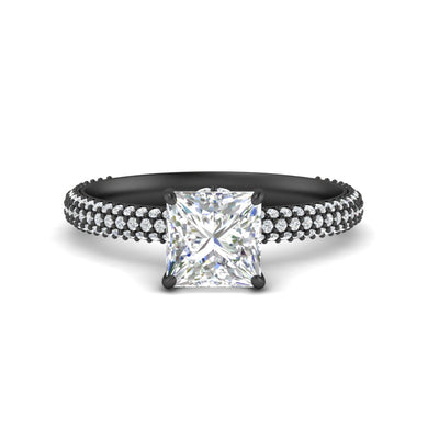 Princess Cut Triple Row Under Halo Pavé Engagement Ring