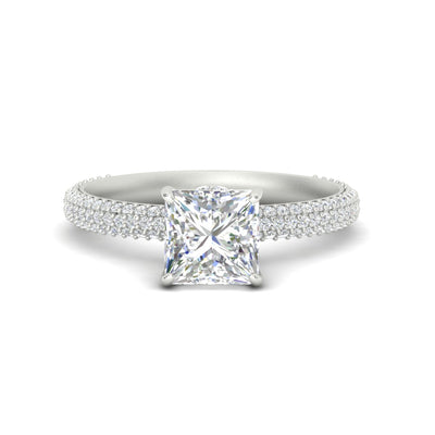 Princess Cut Triple Row Under Halo Pavé Engagement Ring