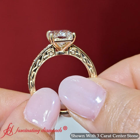 Antique Inspired Filigree Radiant Diamond Ring