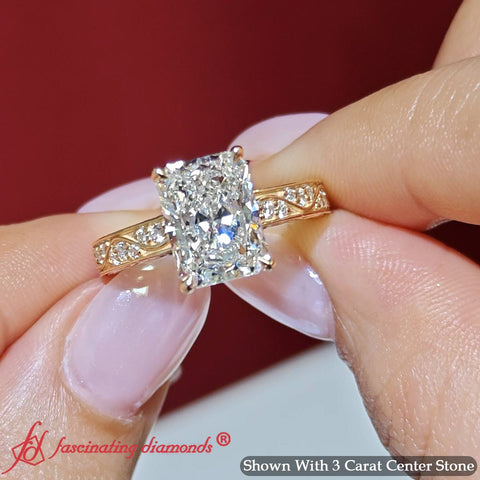 3 Ct Intricate Filigree Synthetic Radiant Cut Engagement Ring