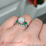 Load image into Gallery viewer, round-cut-twisted-diamond-bridal-set-with-emerald-in-14K-white-gold-FD8300ROGEMGR-NL-WG.jpg
