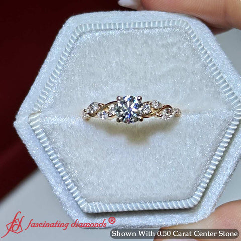 Round Cut Curved Vine Diamond Engagement Ring