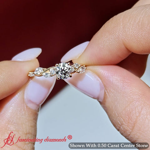 Round Cut Curved Vine Diamond Engagement Ring