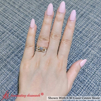 Lab Grown Round Cut Curved Vine Wedding Ring Set