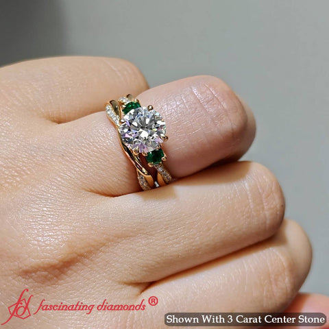 Round Cut 3 Stone Twisted Wedding Diamond Ring Set