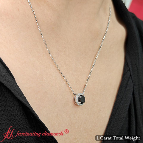 Round Halo Gemstone 1 Carat Necklace