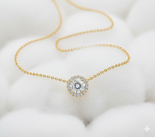 Half Carat Diamond Halo Necklace
