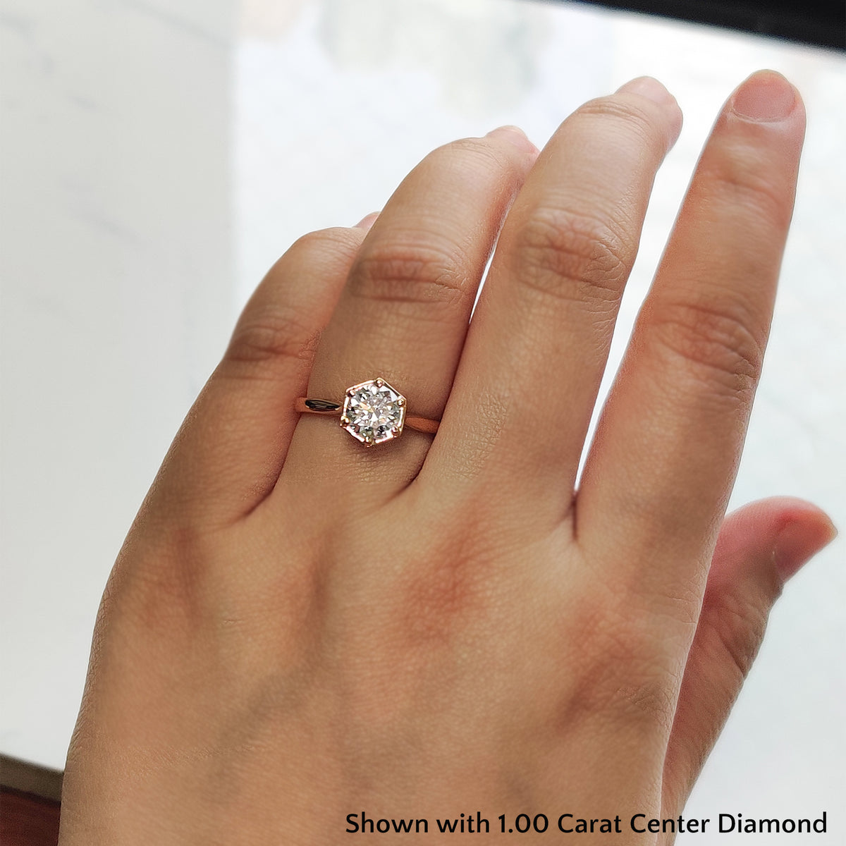 Six Prong Round Solitaire Hexagon Engagement Ring – Fascinating