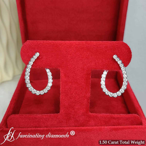 Scalloped Diamond Teardrop Front Back Hoop Earrings