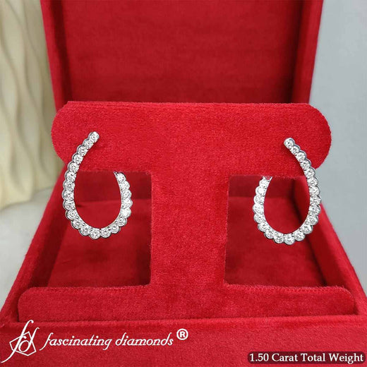 Scalloped Diamond Teardrop Front Back Hoop Earrings