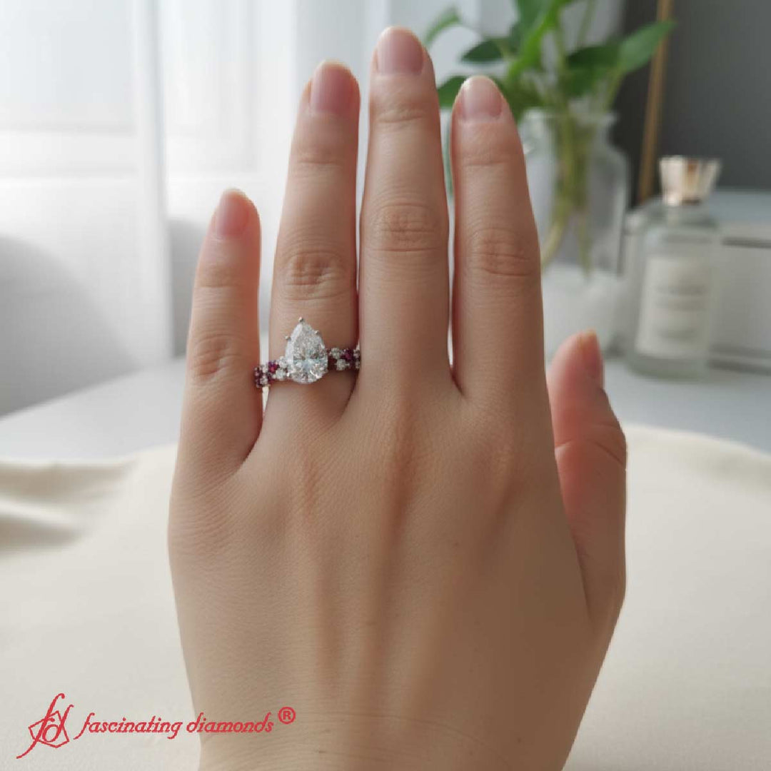 Shared-prong-pear-engagement-and-wedding-ring-set-with-ruby-in-14k-white-gold-fdens3023pe