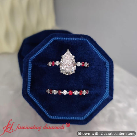 Shared Prong Pear Cut Lab Diamond Wedding Set