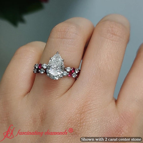 Shared Prong Pear Cut Lab Diamond Wedding Set