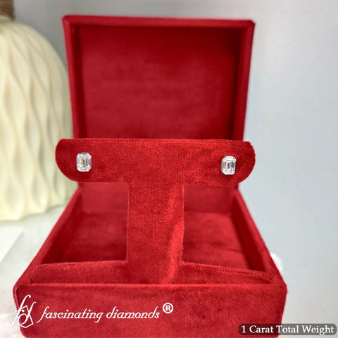 Stud Earring Emerald Diamond Bezel