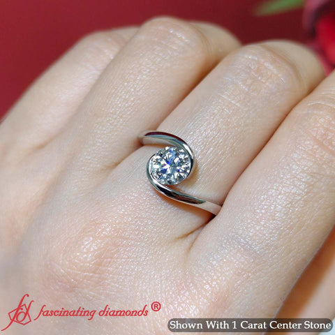 Bypass Round Cut Solitaire Diamond Engagement Ring