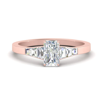 Radiant Cut With Tapered Trapezoid Cultured Diamonds Ring
