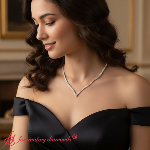 Tennis-V-shaped-diamond-necklace-rose-gold-fdnk10421-model