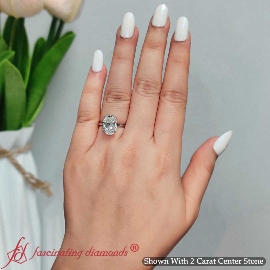Oval Cut Thin Setting Hidden Halo Ring